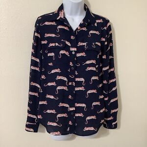 Ann Taylor Loft Novelty Cheetah Print Button Up Casual Summer Shirt XS